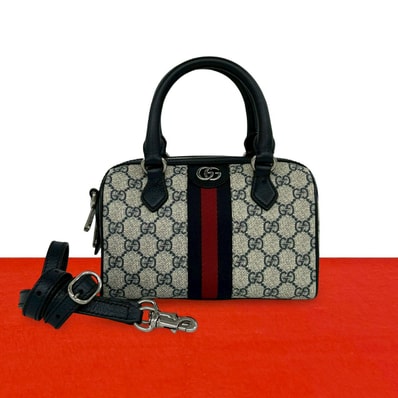 GUCCI グッチ オフィディア シェリーライン GG ロゴ 金具 PVC レザー ショルダーバッグ ネイビー
2788a