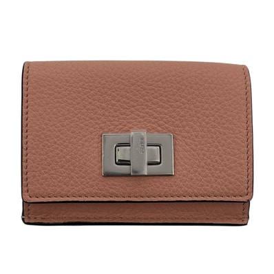 【値下げ】FENDI フェンディ ピーカブー セレリア コンパクトウォレット 三つ折り財布 8M0426 レザー ピンク シルバー金具 レディース【中古】