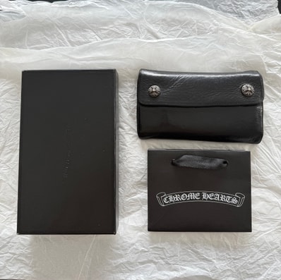 Chrome Hearts Wave Cross Ball Button Leather Wallet "Black/Silver"