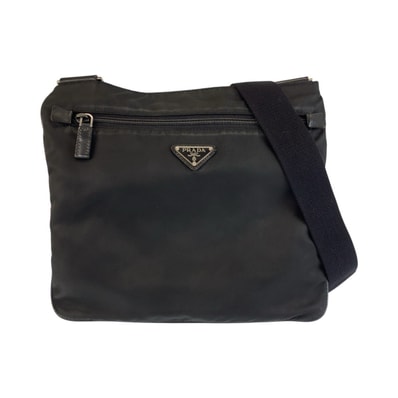美品 PRADA プラダ テスート 三角ロゴプレート ブラック 黒 シルバー金具 ナイロン レザー/ ショルダーバッグ メッセンジャーバッグ 602895 【中古】