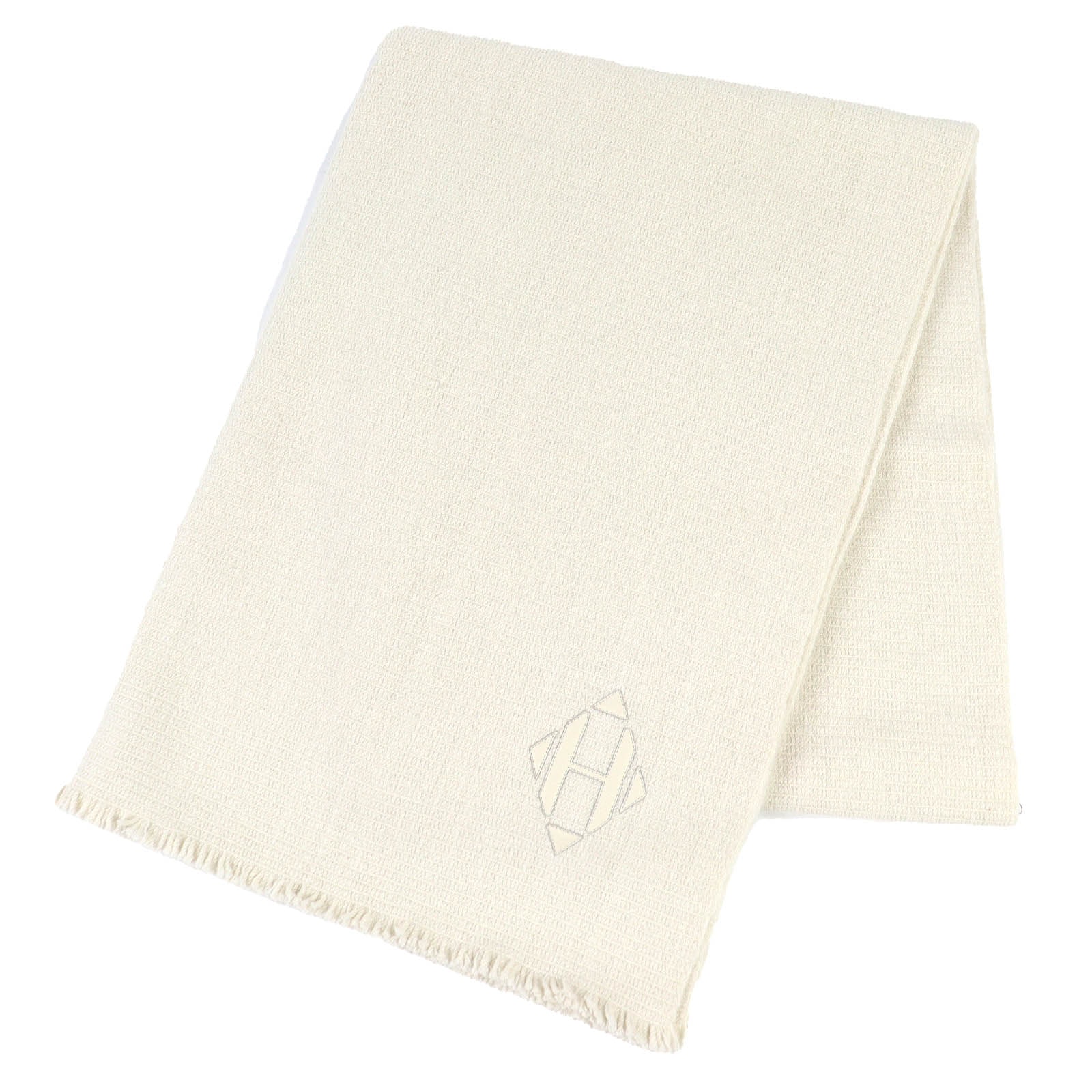 未使用品 エルメス Hロゴ レザーパッチ ショール カシミヤ H693187S