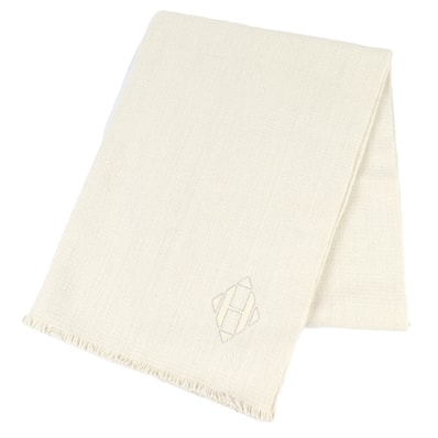 未使用品 エルメス Hロゴ レザーパッチ ショール カシミヤ H693187S