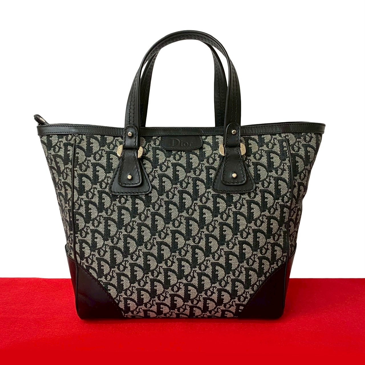 Christian Dior ディオール トロッター 柄 キャンバス レザー ハンドバッグ ブラック
27046