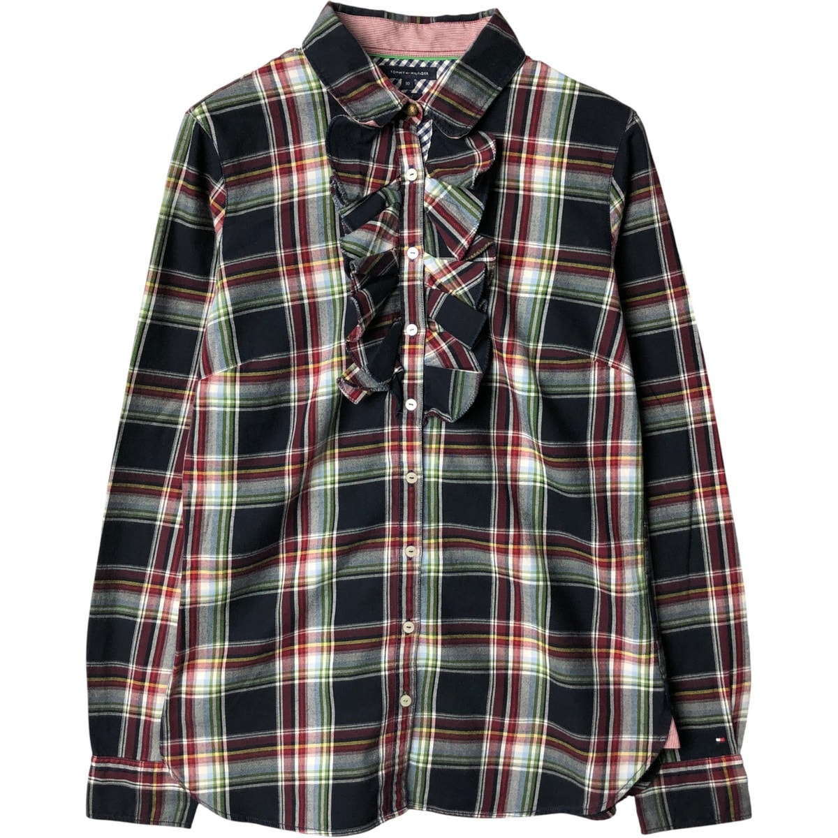 古着 トミーヒルフィガー TOMMY HILFIGER Fitted フリル 長袖 コットンチェックシャツ レディースM相当/eaa588821