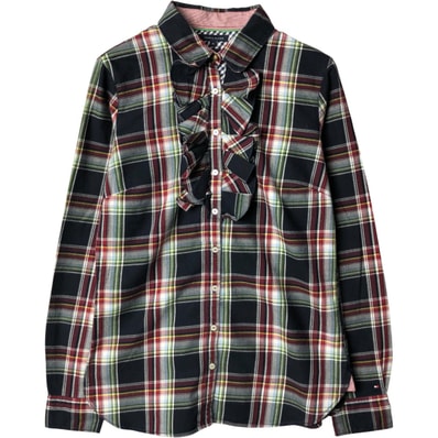 古着 トミーヒルフィガー TOMMY HILFIGER Fitted フリル 長袖 コットンチェックシャツ レディースM相当/eaa588821