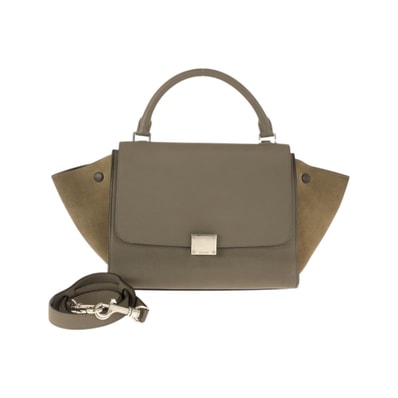美品 CELINE セリーヌ トラペーズ グレージュ シルバー金具 レザー ハンドバッグ ショルダーバッグ 2way 600535 【中古】