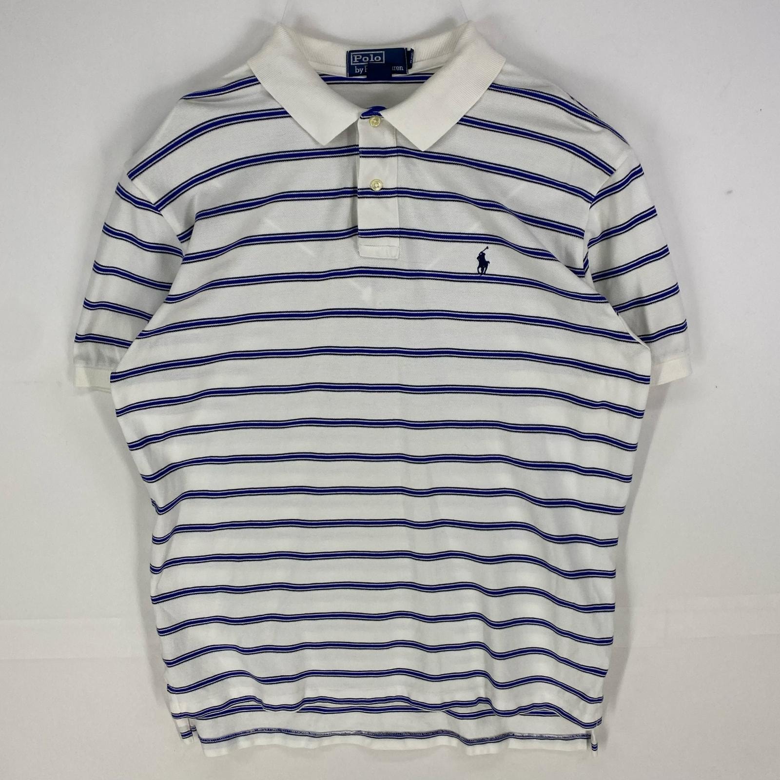古着 ポロバイラルフローレン Polo by Ralph Lauren 半袖シャツ ワンポイント ポニー ポロシャツ L  ホワイト系 ボーダー メンズ
