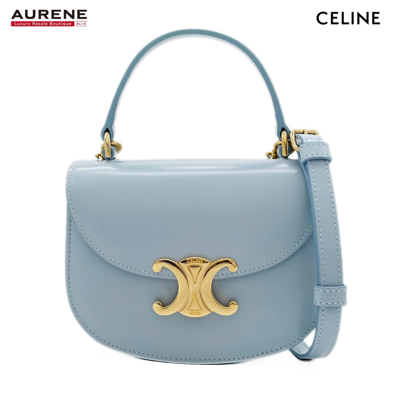 CELINE セリーヌ ショルダーバッグ トリオンフ ミニ ブザス クレア 2WAY レザー ブルー レディース
【中古】