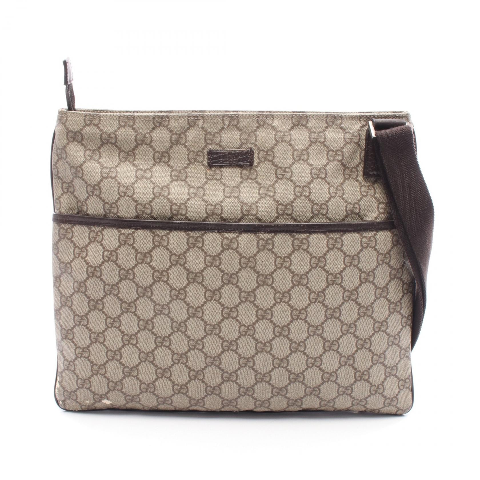 グッチ GUCCI GGプラス ショルダーバッグ バッグ PVCコーティングキャンバス レザー レディース ベージュ系 / ブラウン系 141198 【中古】