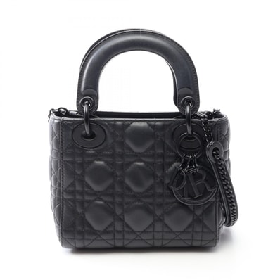ディオール Dior レディディオール ミニ カナージュ 2WAY ハンドバッグ バッグ レザー レディース ブラック系 【中古】