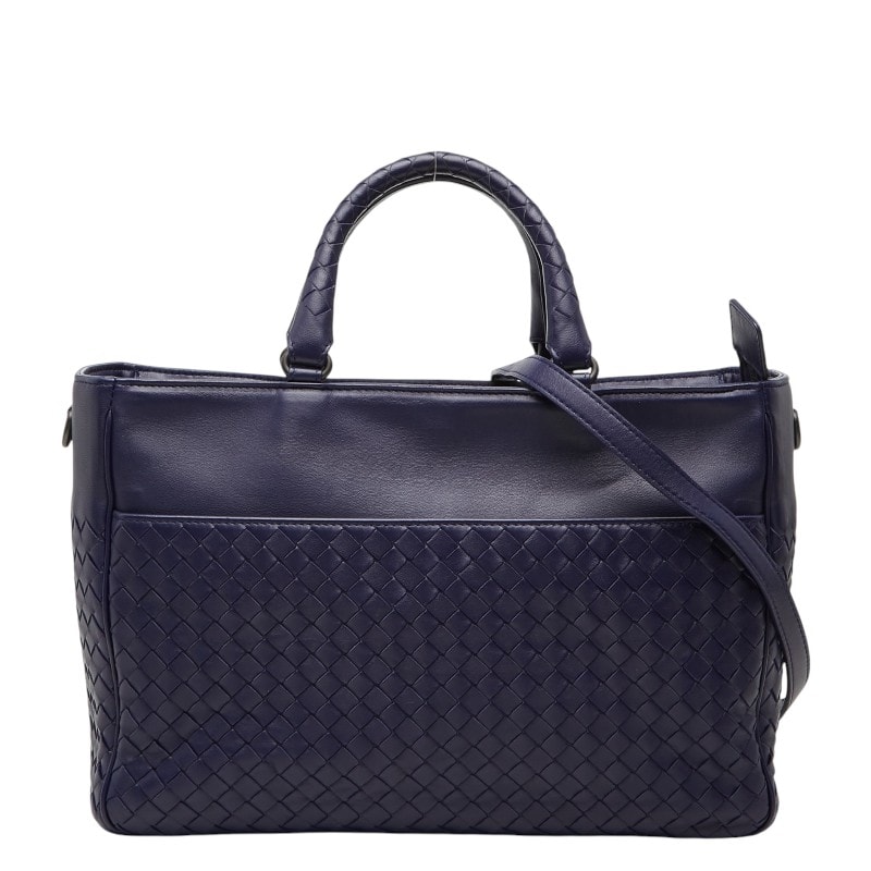 ボッテガヴェネタ イントレチャート ハンドバッグ ショルダーバッグ 2WAY ネイビー レザー レディース BOTTEGAVENETA 【中古】