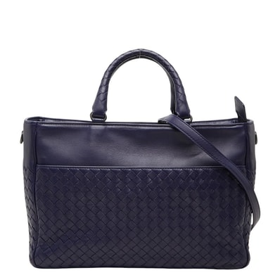 ボッテガヴェネタ イントレチャート ハンドバッグ ショルダーバッグ 2WAY ネイビー レザー レディース BOTTEGAVENETA 【中古】