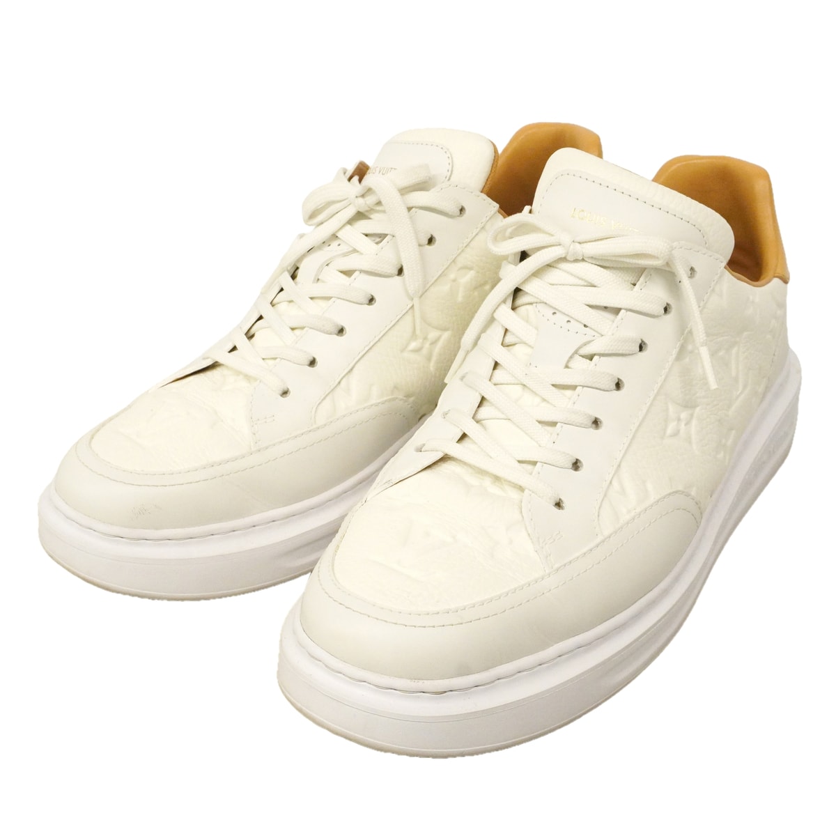 【6aph025】ルイヴィトン スニーカー 7.5 ビバリーヒルズ 1A8V3L レザー ホワイト ブラウン【中古】メンズ