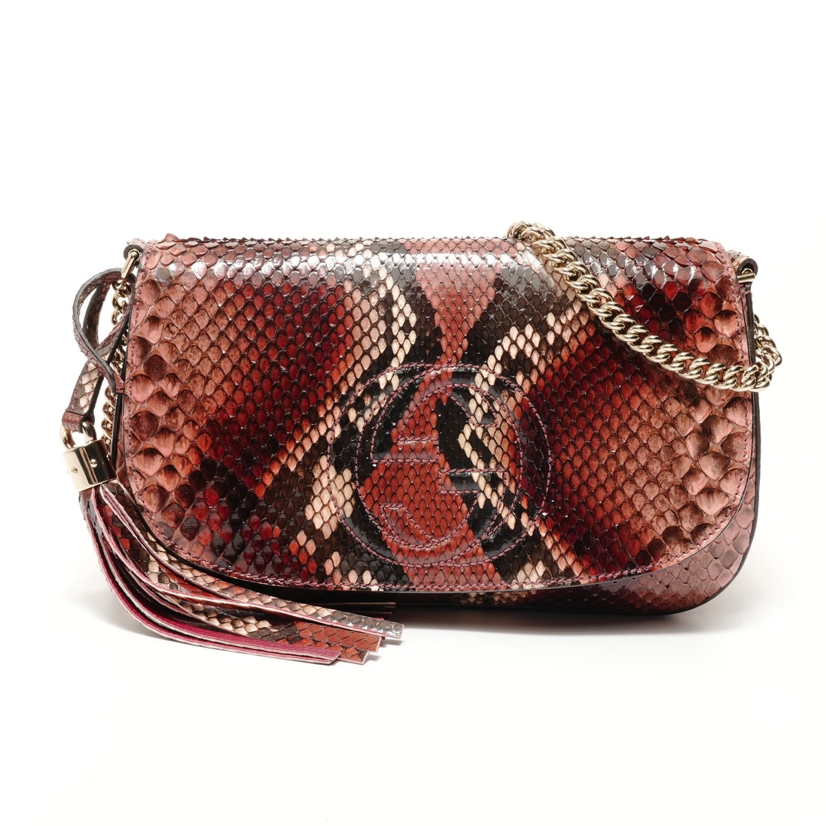 グッチ GUCCI ソーホー パイソン ボルドー チェーン ショルダーバッグ【中古】