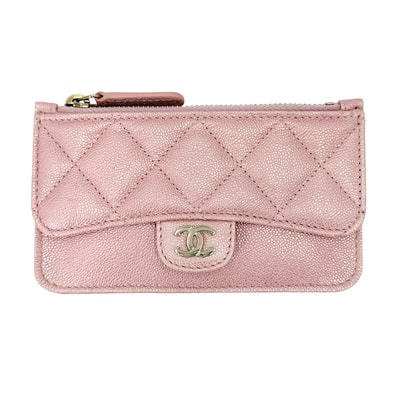 CHANEL シャネル カードケース マトラッセ ココマーク キャビアスキン ピンク ゴールド金具 レディース 美品【中古品】