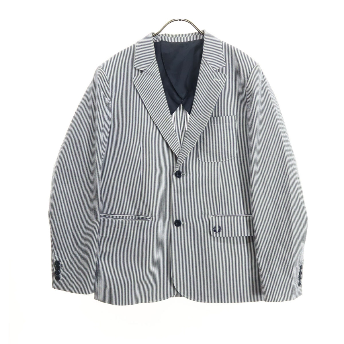FRED PERRY フレッドペリー ストライプ柄 バイカラー 長袖 テーラードジャケット L ネイビー系