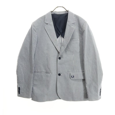 FRED PERRY フレッドペリー ストライプ柄 バイカラー 長袖 テーラードジャケット L ネイビー系
