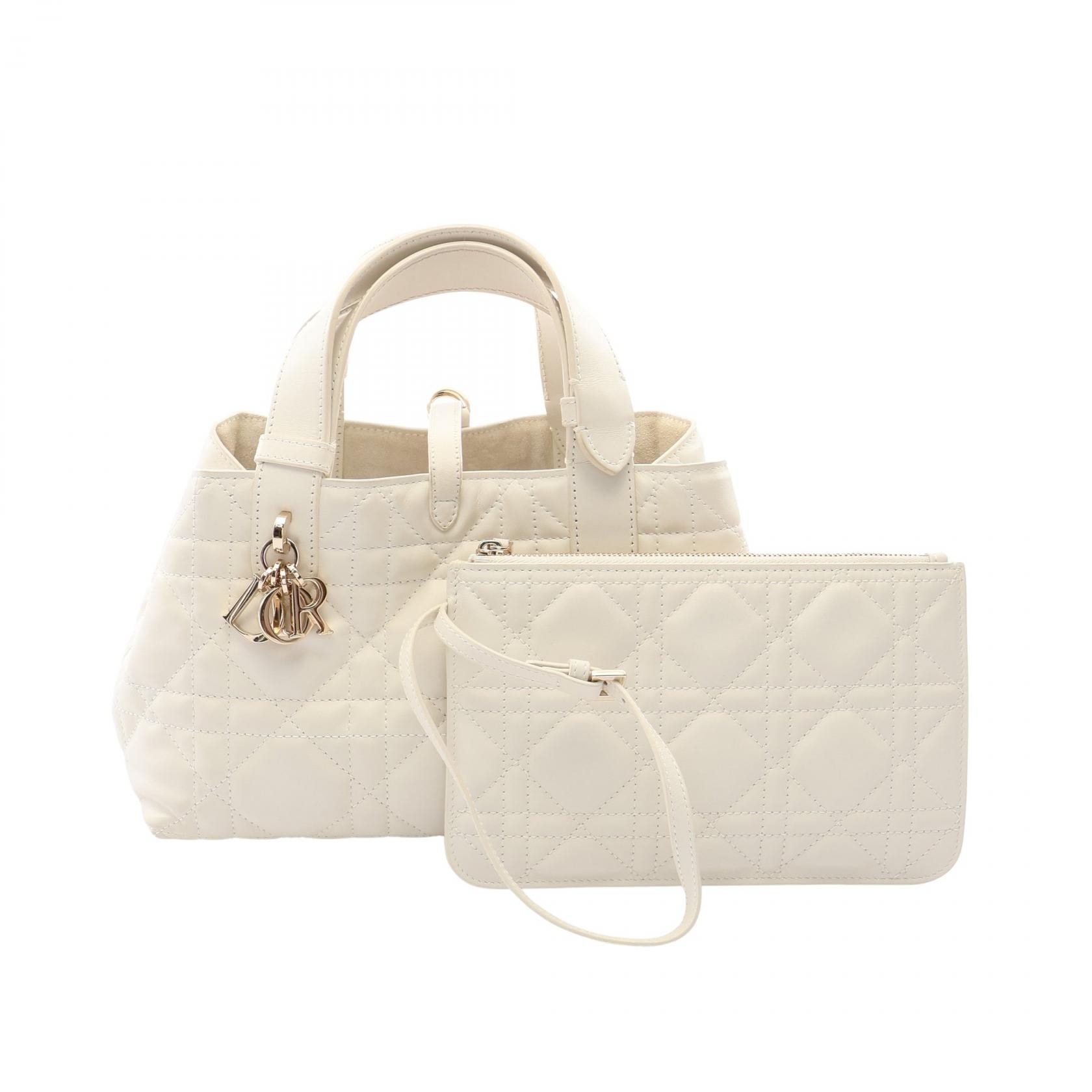 ディオール Dior Toujours スモール カナージュ ハンドバッグ バッグ レザー レディース ホワイト系 【中古】