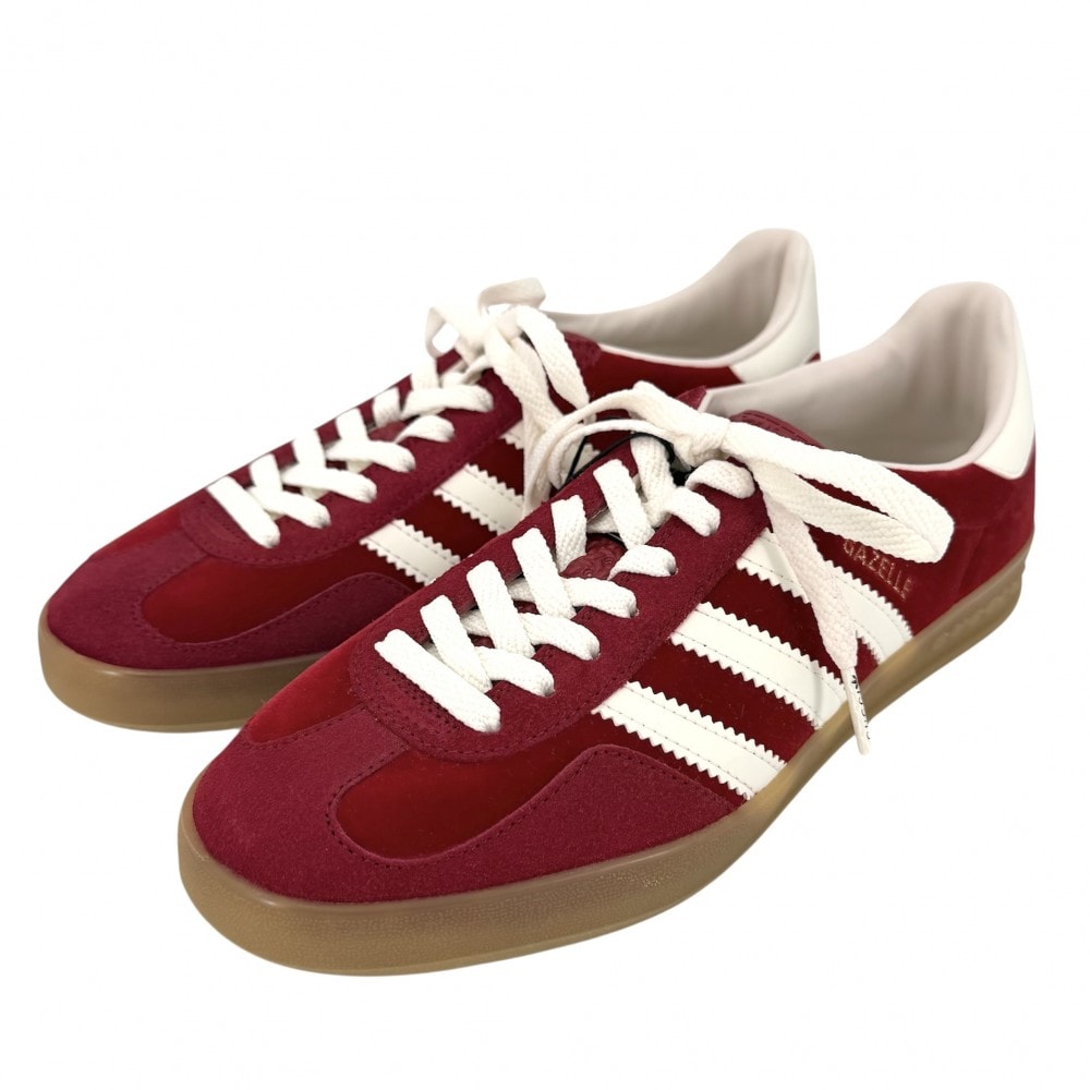 GUCCI グッチ スニーカー アディダスコラボ GAZELLE ガゼル ローカット adidas シューズ 約25cm 646652 ベロア レザー レッド 赤 ホワイト 白 メンズ 美品【中古品】