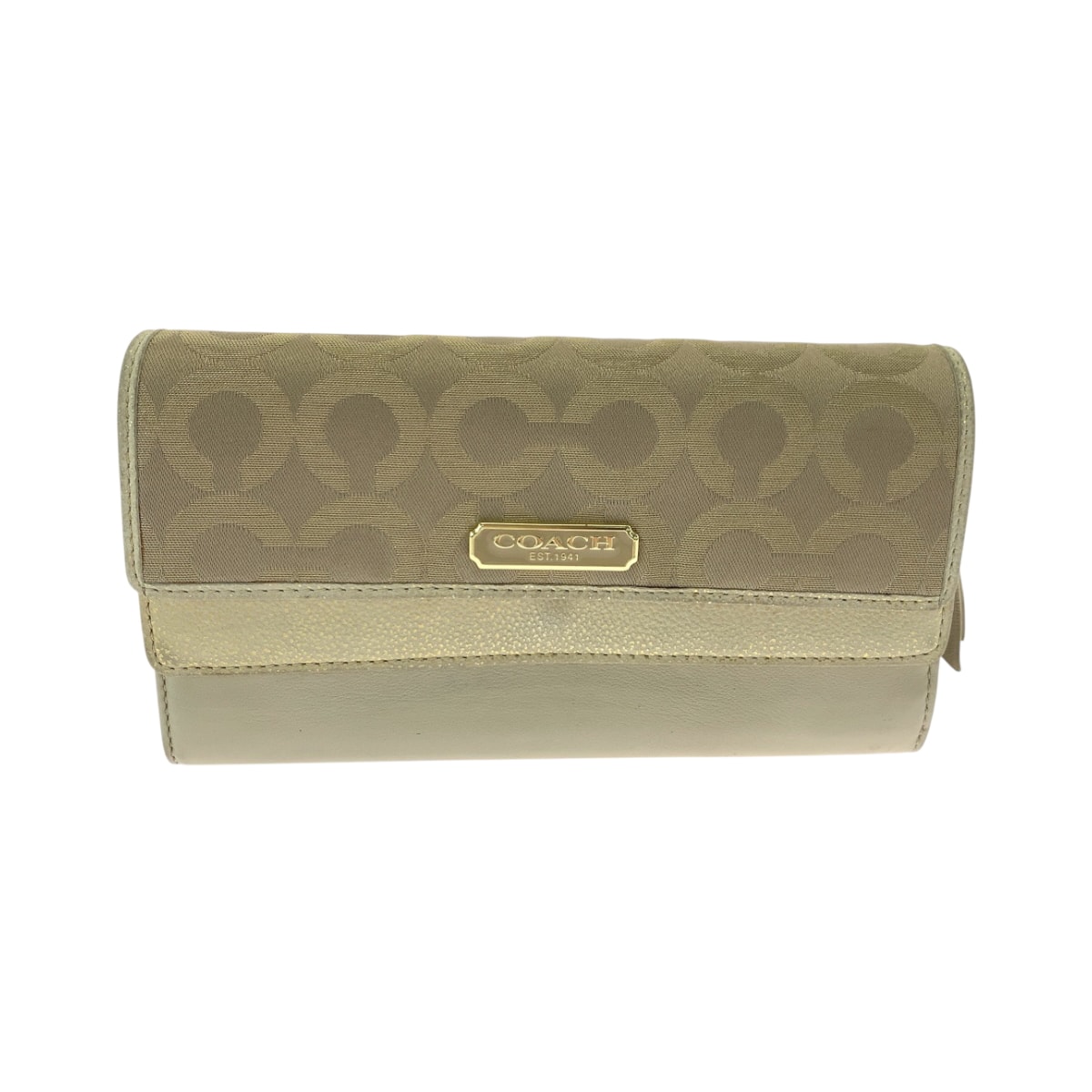 COACH コーチ シグネチャー ベージュ ゴールド ゴールド金具 キャンバス 長財布 ロングウォレット 504201 【中古】