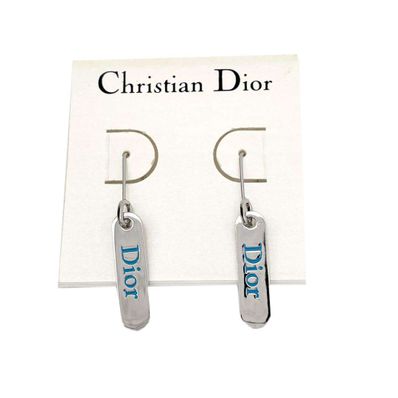 クリスチャンディオール ピアス ロゴ プレート シルバー ブルー