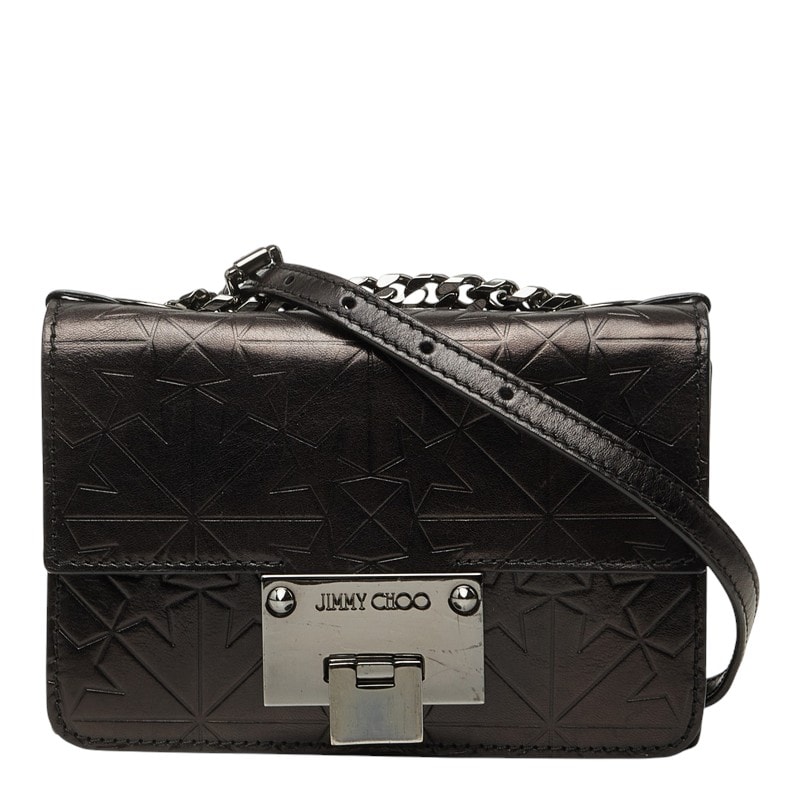 ジミーチュウ レベル スター 型押し チェーン ショルダーバッグ ブラック レザー レディース JIMMY CHOO 中古