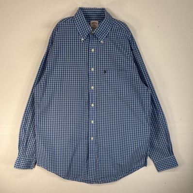 古着 ブルックスブラザーズ Brooks Brothers 長袖シャツ ワンポイント ロゴ 346 胸ポケ M ブルー系 チェック メンズ