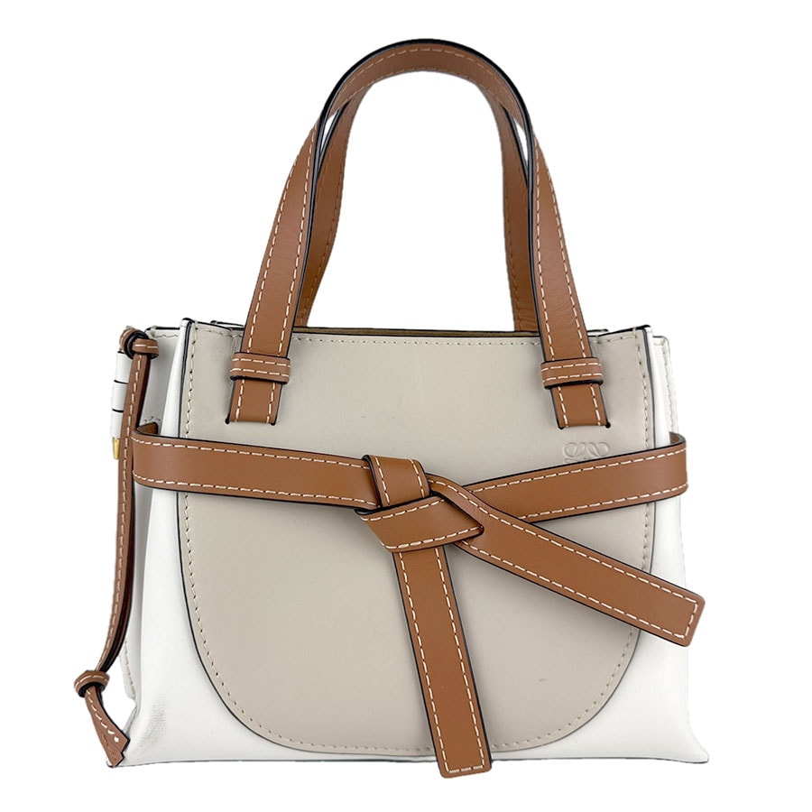 ロエベ LOEWE ハンドバッグ ショルダーバッグ ゲート トップハンドル レザー ブラウン/ベージュ/ホワイト【中古】 z9119