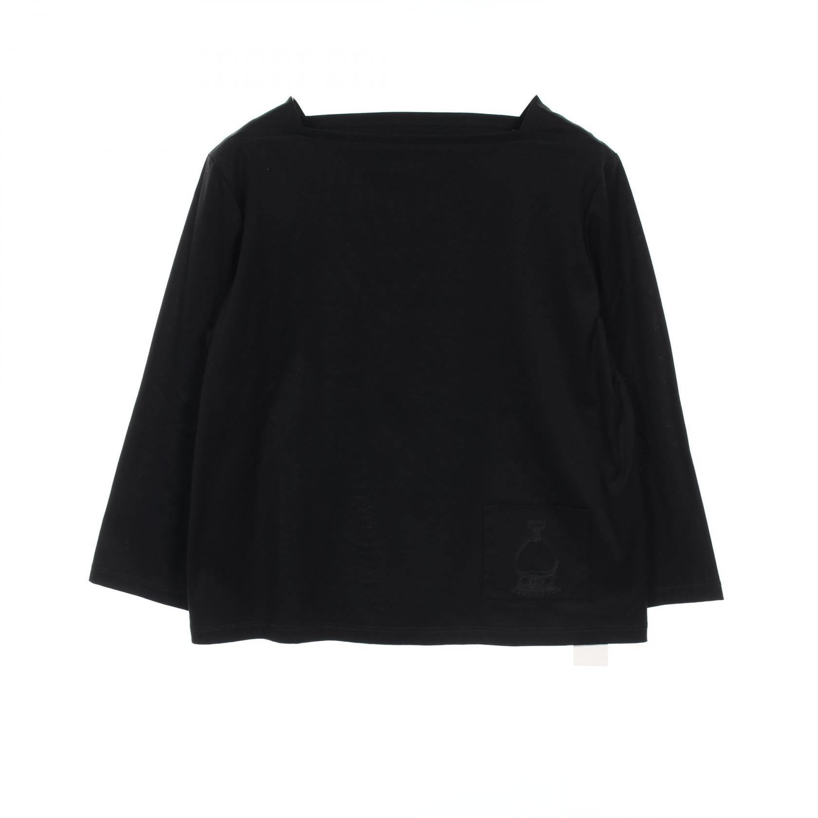 エルメス HERMES 刺繍ポケット付き カットソー 衣料品 トップス コットン レディース ブラック系 【中古】