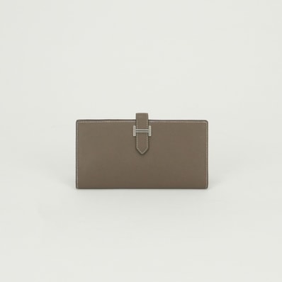 エルメス HERMES ベアンスフレ ベアン スフレ 財布 長財布 ロングウォレット エプソン エトゥープ Etoupe グレー Gray シルバー金具 ヴォーエプソン