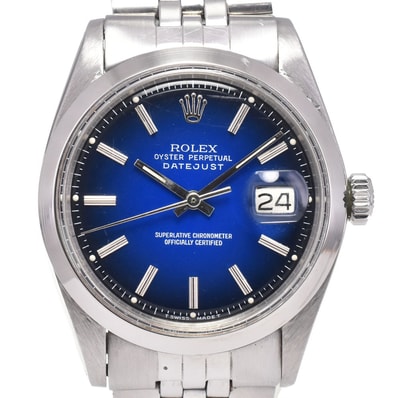ロレックス ROLEX 1601 ヴィンテージ オイスターパーペチュアル デイトジャスト Cal.1570 ブルー 自動巻き メンズ 良品 腕時計 G#147186