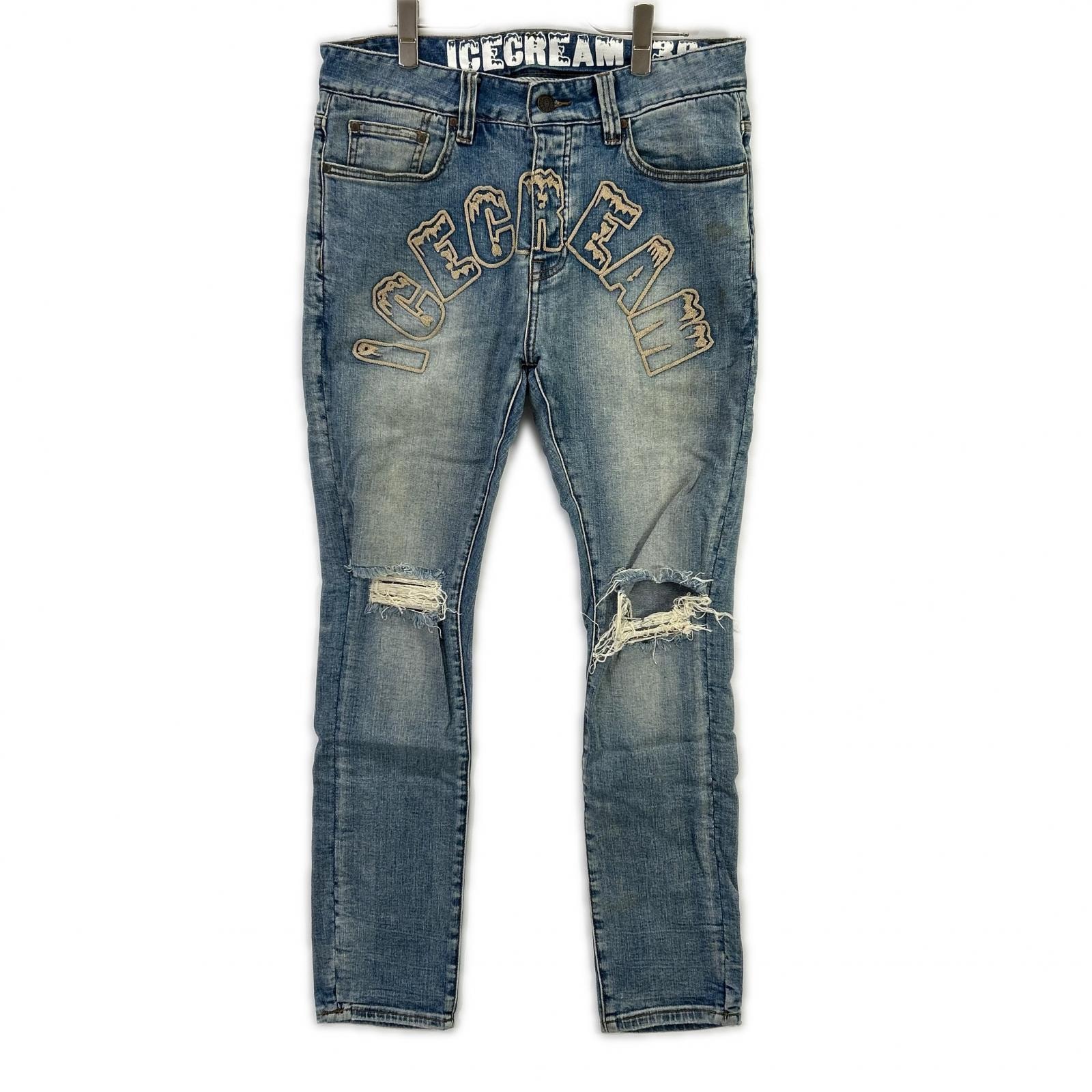 アイスクリーム 401-8100 ブルー ダメージ加工 デニムパンツ