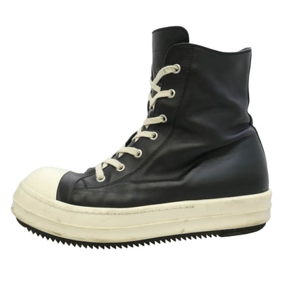 Rick Owens リックオウエンス スニーカー RAMONES ラモーンズ サイドジップ レザーハイカットスニーカー ブラック系 41【中古】