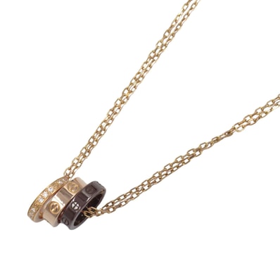 カルティエ CARTIER ラブスリーフープ ダイヤ ネックレス セラミック ネックレス ジュエリー K18PG(ピンクゴールド) セラミック ダイヤモンド レディース クリア系 【中古】