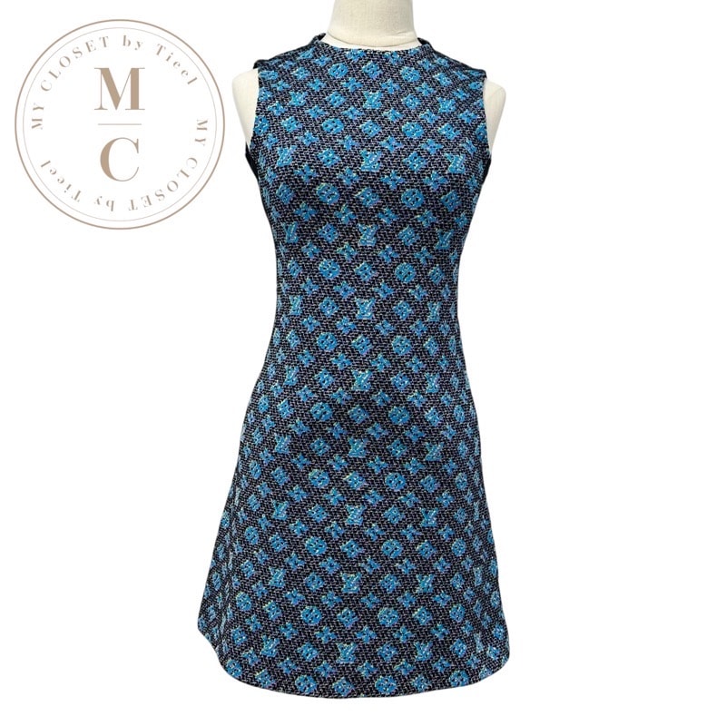 ルイヴィトン LOUIS VUITTON モノグラム ワンピース シルク ブルー系 ノースリーブ