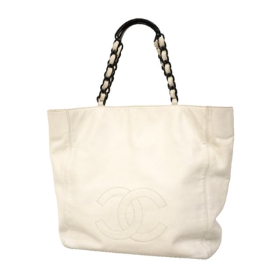 【6kd3365】シャネル トートバッグ レザー ホワイト ゴールド金具【中古】レディース