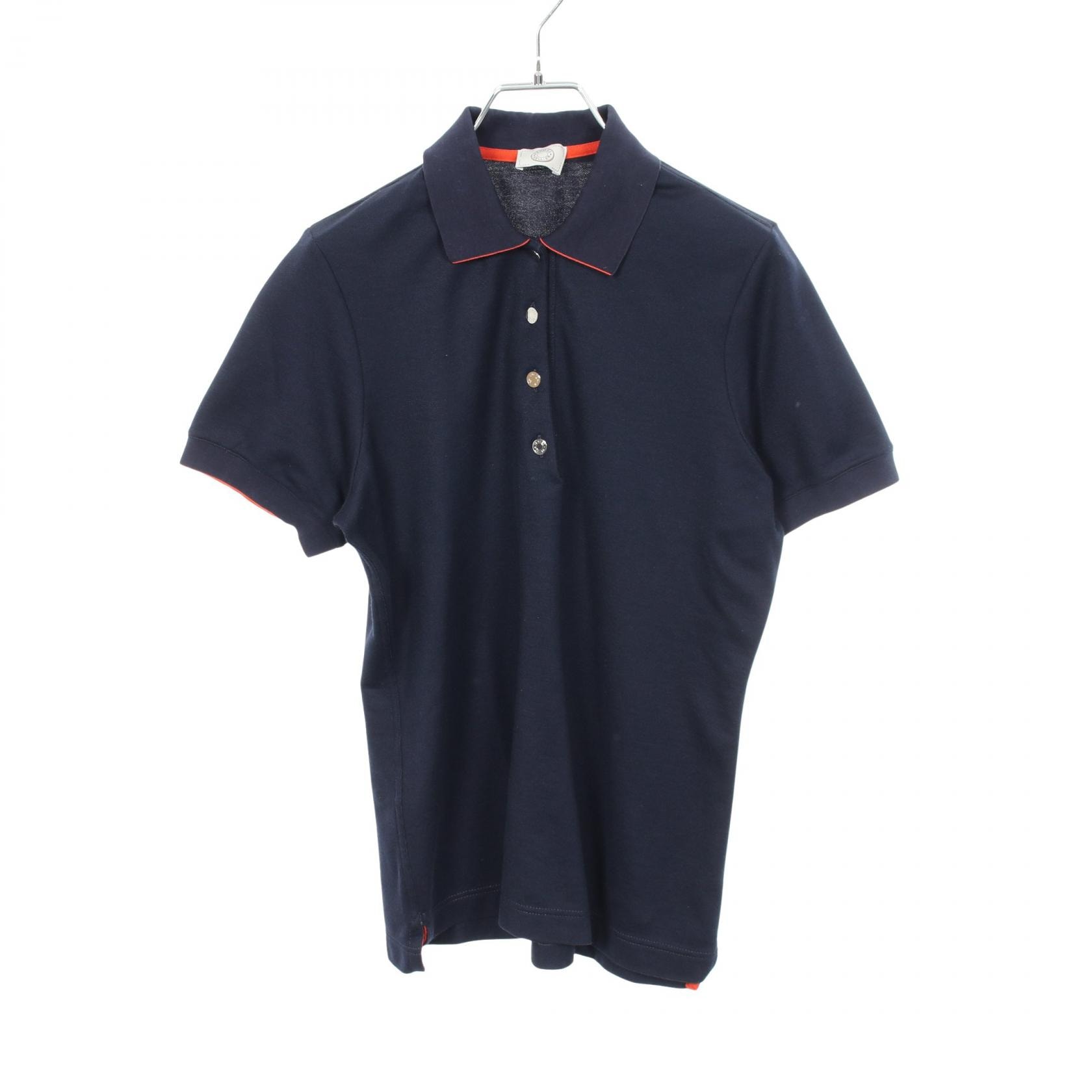 エルメス HERMES セリエボタン ポロシャツ 衣料品 トップス コットン オレンジ レディース ネイビー系 / オレンジ系 【中古】