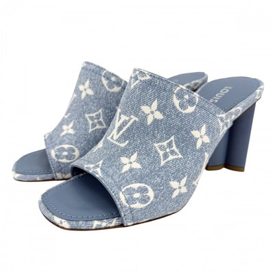 LOUIS VUITTON ルイヴィトン サンダル モノグラムデニム シルエットライン ミュール 35 1/2サイズ 約23cm ブルー 青 レディース【中古品】