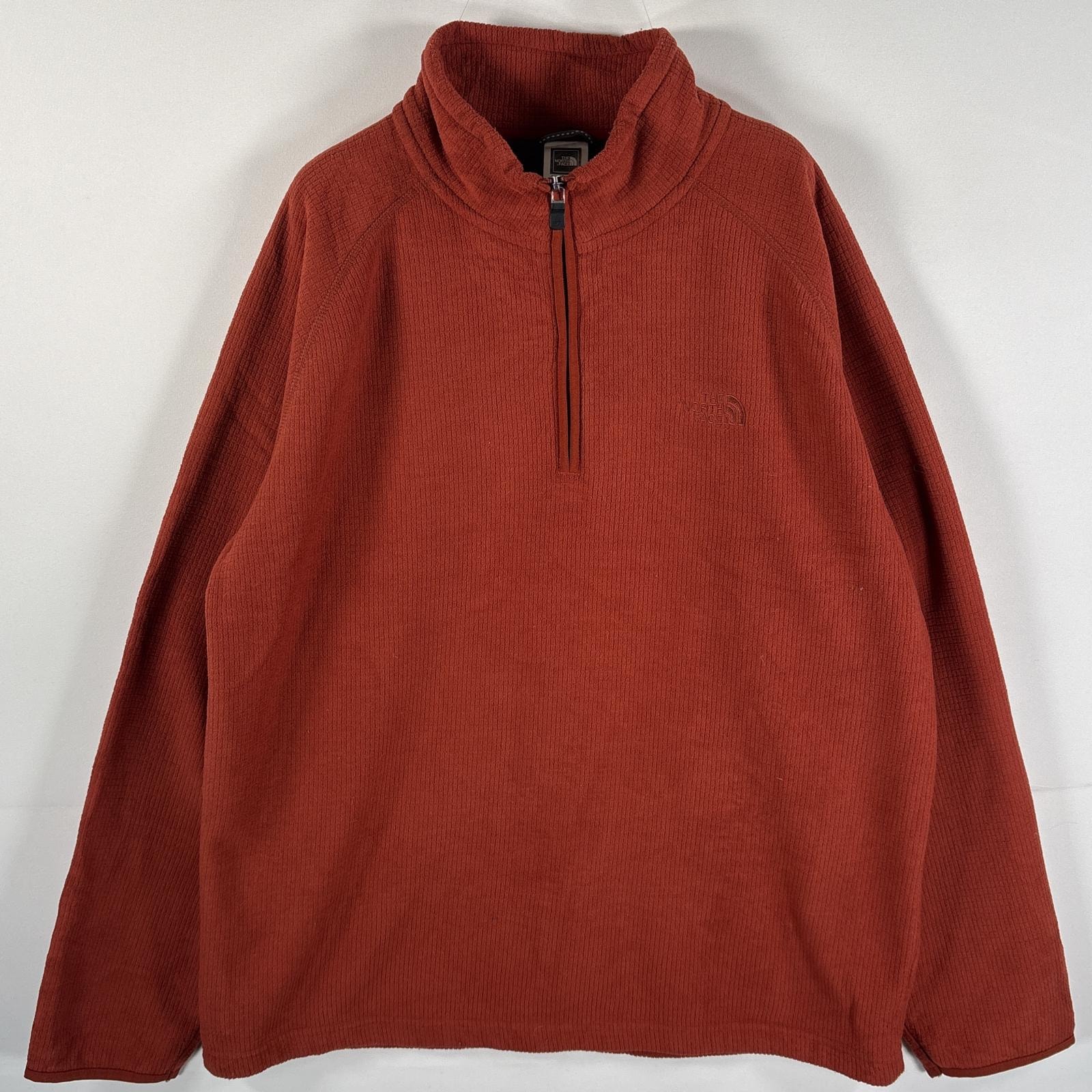 古着 ザ・ノースフェイス THE NORTH FACE フリースジャケット ハーフジップ ワンポイントロゴ刺繍 ラグラン L  オレンジ系 メンズ