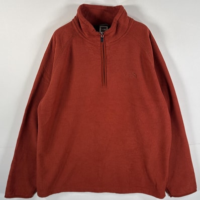 古着 ザ・ノースフェイス THE NORTH FACE フリースジャケット ハーフジップ ワンポイントロゴ刺繍 ラグラン L オレンジ系 メンズ