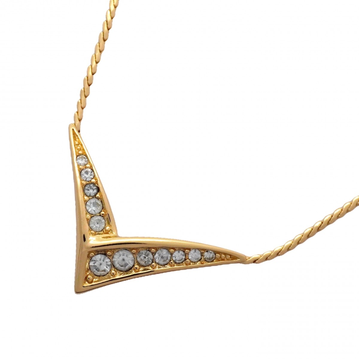 ★SALE【6jcb0912-k】クリスチャンディオール ネックレス GPメッキ ラインストーン ゴールド【中古】レディース