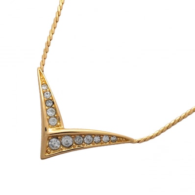 ★SALE【6jcb0912-k】クリスチャンディオール ネックレス GPメッキ ラインストーン ゴールド【中古】レディース