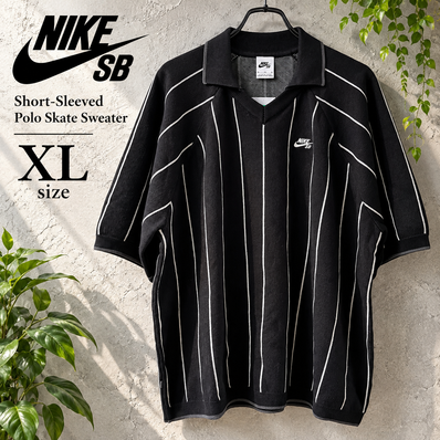 新品 NIKE SB ストライプ ニットポロ XL ブラック 半袖