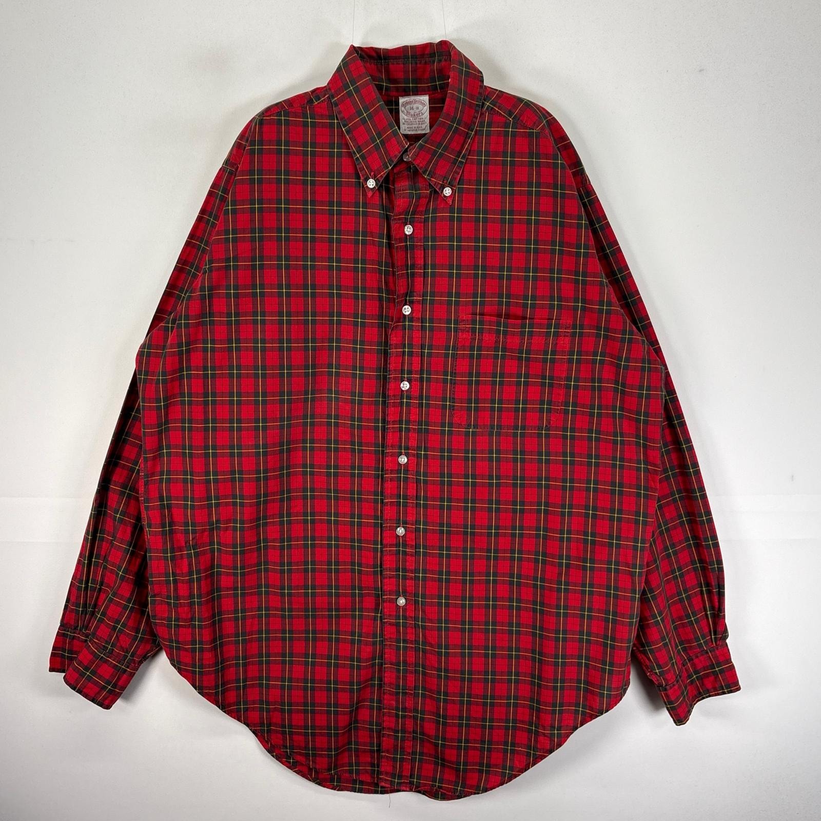 古着 ブルックスブラザーズ Brooks Brothers 長袖シャツ ボタンダウン 胸ポケット L  レッド系 チェック メンズ