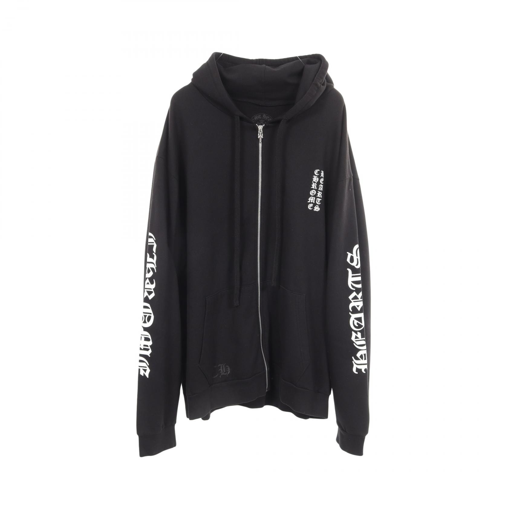 クロムハーツ CHROME HEARTS バーティカルロゴ 裏起毛 パーカー 衣料品 トップス コットン メンズ ブラック系 【中古】