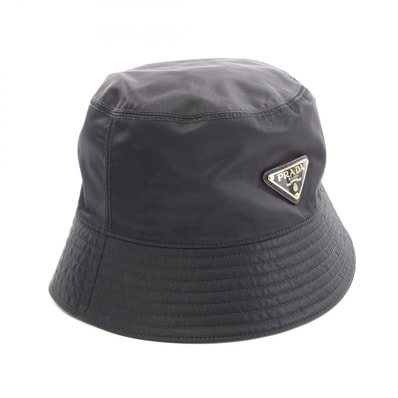 プラダ PRADA Re-Nylon 三角プレート バケット ハット 帽子 ナイロン レディース ブラック系 【中古】