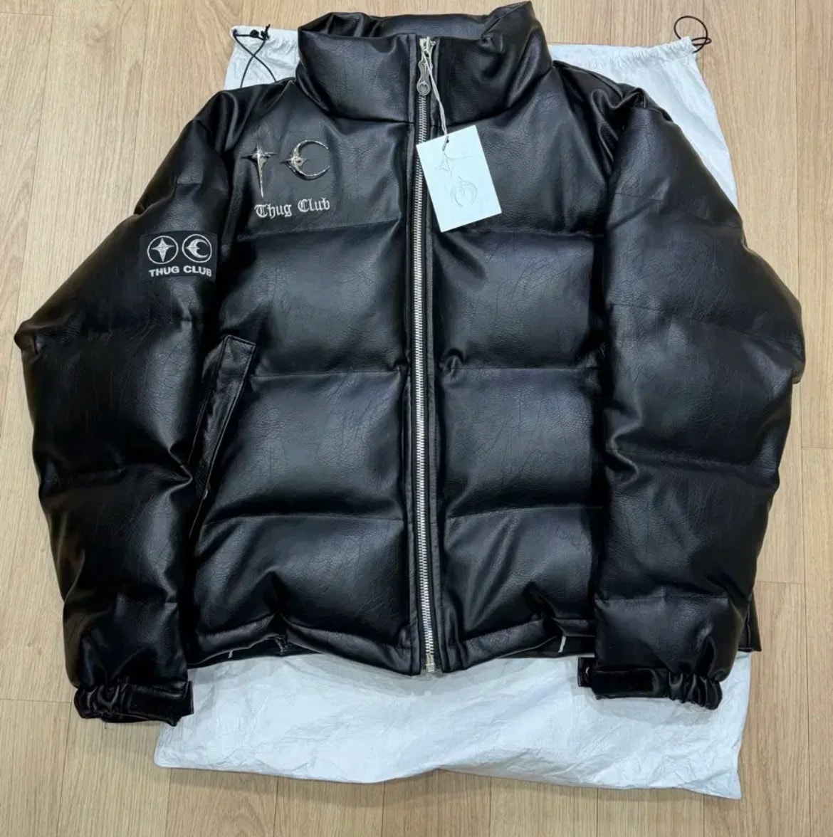 Thug Club サグクラブ TC レザーパファージャケット サイズ3 THUG CLUB(サグクラブ) leather puffer jacketダウンジャケット