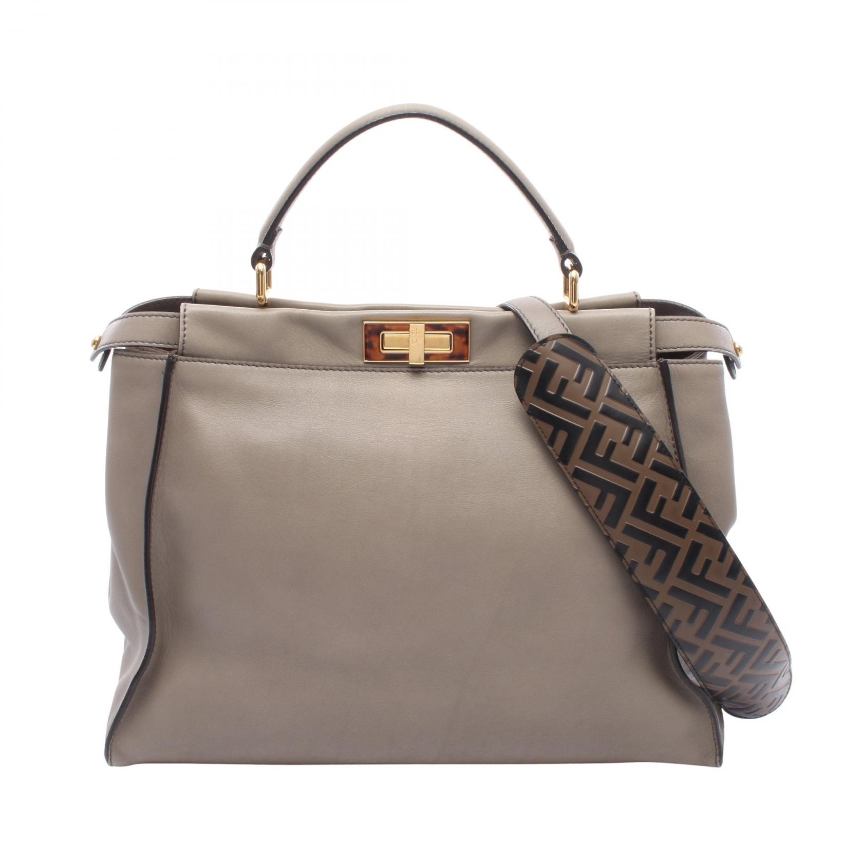 フェンディ FENDI ピーカブー ラージ ハンドバッグ バッグ レザー レディース ベージュ系 8BN210 【中古】
