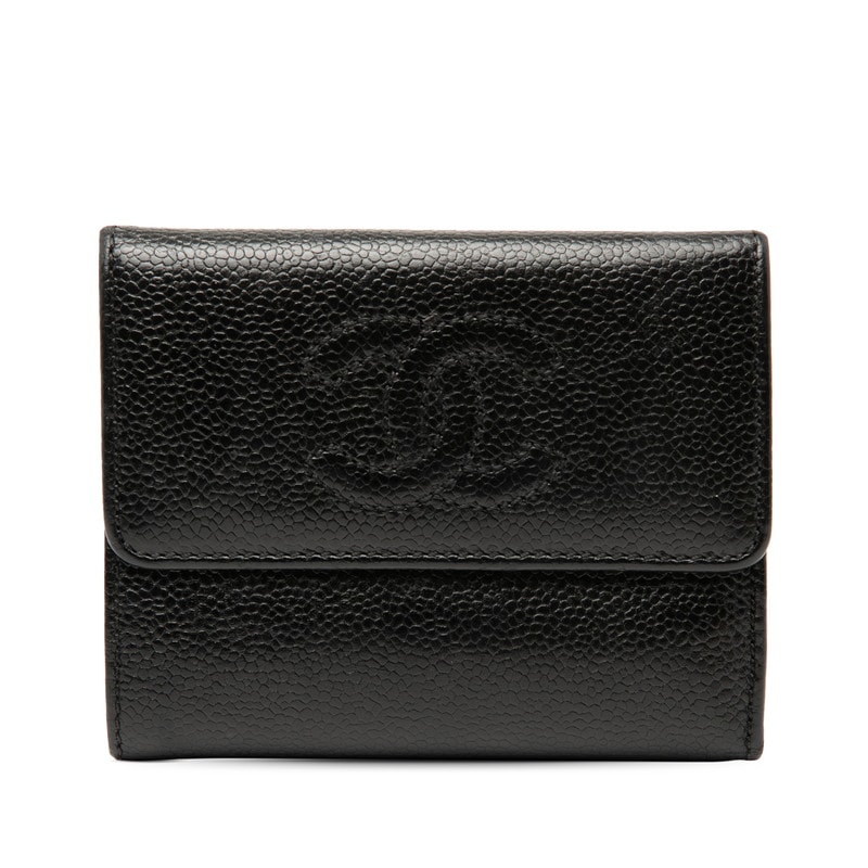 シャネル ココマーク 三つ折り財布 ブラック キャビアスキン レディース CHANEL 【中古】
