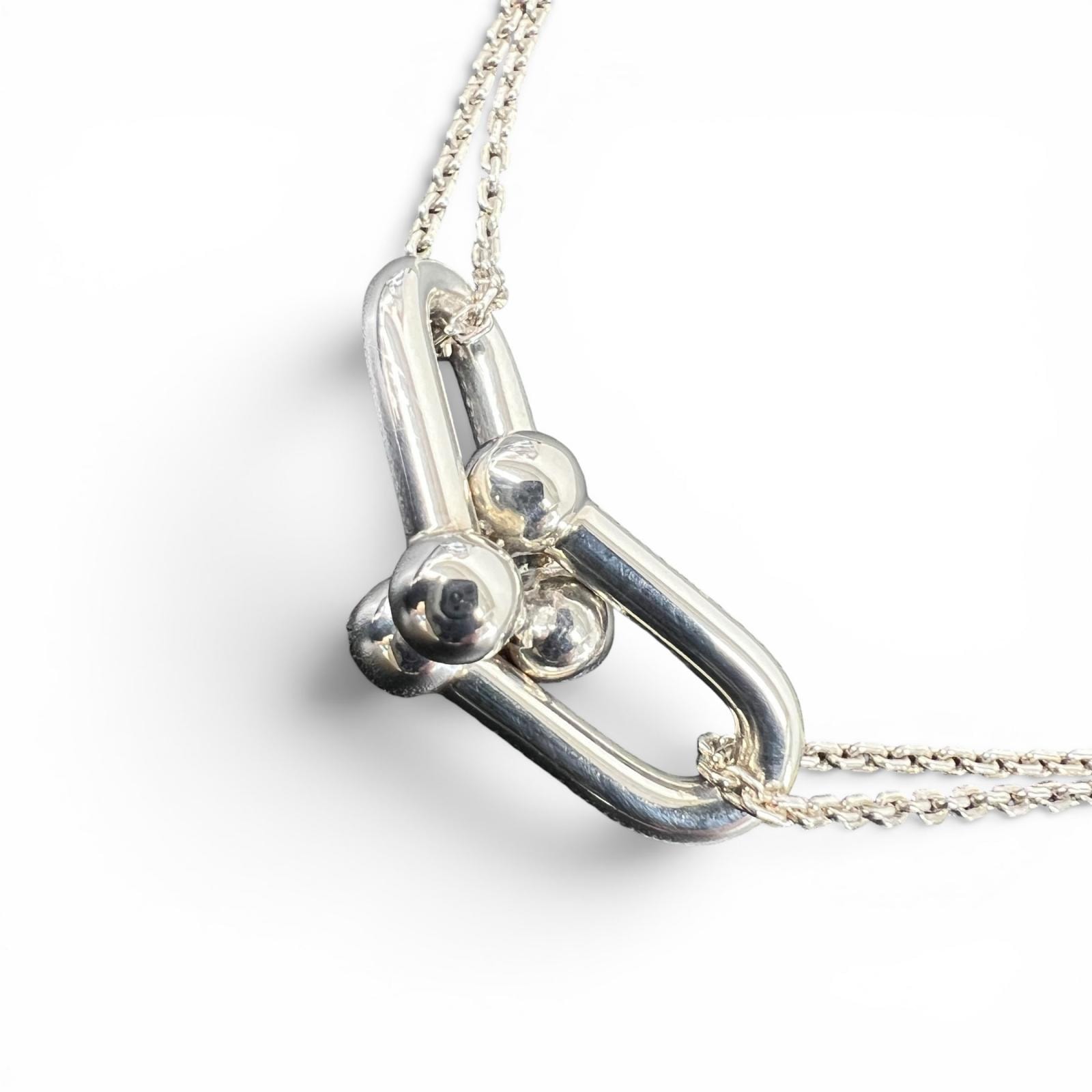 TIFFANY 美品 ティファニー ハードウェア ラージ ダブルリンク ペンダント ネックレス シルバー SV925 12.2g 箱・ケース付属 チョーカー ABランク 中古 鑑定済 ティファニーアクセ